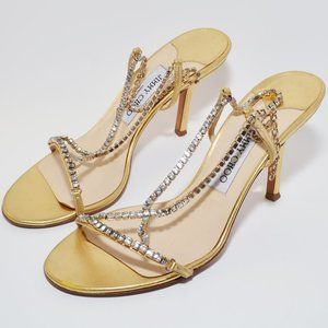 Jimmy Choo Gold Jeweled Strappy Sandals 38/7.5